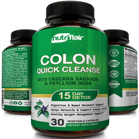 Nutriflair Quick Colon Cleanse Supplement for Bloating Relief 15 Day Detox Cleanser 30 Capsules