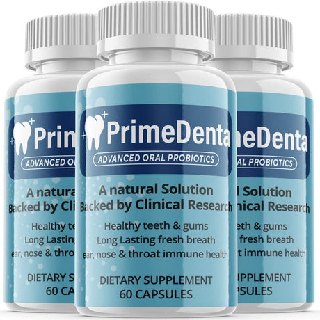 (3 Pack) Prime Denta - Advanced Oral Probiotics Formula for Healthy Teeth and Gums, Fresh Breath, Ear, Nose, Throat, and Immune Health Supplement - 180 Capsules