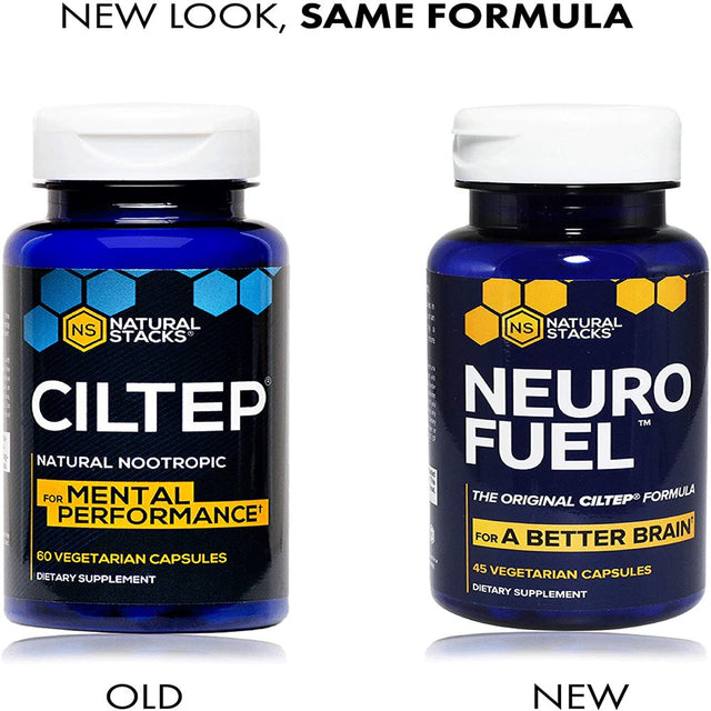 NATURAL STACKS Neurofuel Nootropic Brain Supplement - Improved Focus, Memory & Motivation - Original CILTEP Formula Nootropics Brain Support Supplement Focus Pills & Energy Supplement - 45 Capsules