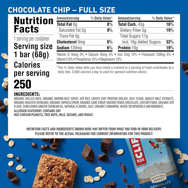 CLIF BAR - Chocolate Chip - Full Size and Mini Energy Bars - Made with Organic Oats - Non-Gmo - Plant Based - Amazon Exclusive - 2.4 Oz. and 0.99 Oz. (20 Count)