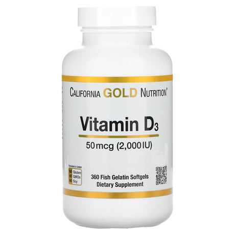 California Gold Nutrition Vitamin D3, 50 Mcg (2,000 IU), 360 Fish Gelatin Softgels