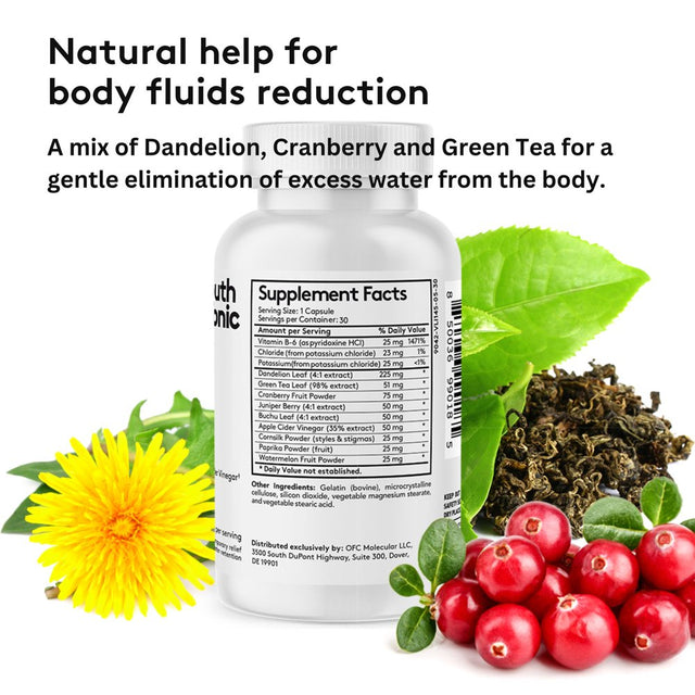 Youth & Tonic Water Weight Away Pills for Bloating, Herbal Diuretic Detox Supplement with Dandelion Leaf