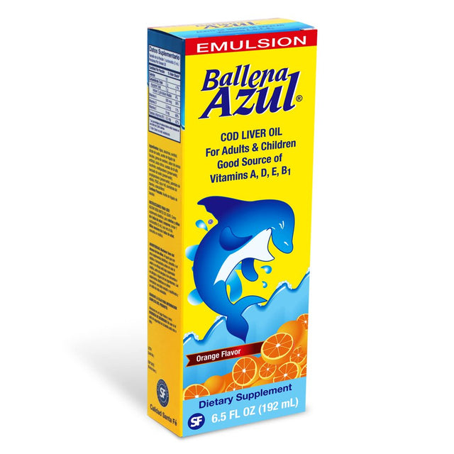 Ballena Azul Aceite De Hígado De Bacalao Para Adultos Y Niños, COD Liver Oil for Adults and Children, Good Source of Vitamins A,D,E, B1, Dietary Supplement, Omega 3, Inmune System Boost (Orange)