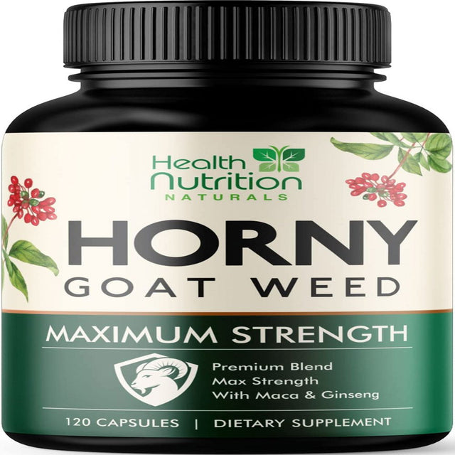 Extra Strength Horny Goat Extract for Men & Women - 1590Mg 3X Strength, Performance, Energy, Stamina with Maca, Saw Palmetto, Ginseng, L-Arginine & Tongkat Hornygoatweed Supplement - 120 Capsules