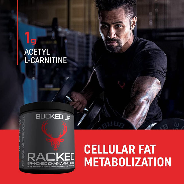 Bucked Up- BCAA RACKED™ Branch Chained Amino Acids | L-Carnitine, Acetyl L-Carnitine, GBB | Post Workout Recovery, Protein Synthesis, Lean Muscle Bcaas That You Can Feel! 30 Servings (Blood Raz)