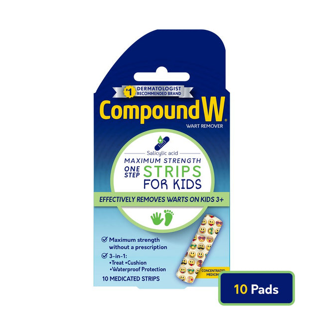 Compound W One Step Wart Remover Strips for Kids, 10 Medicated Strips