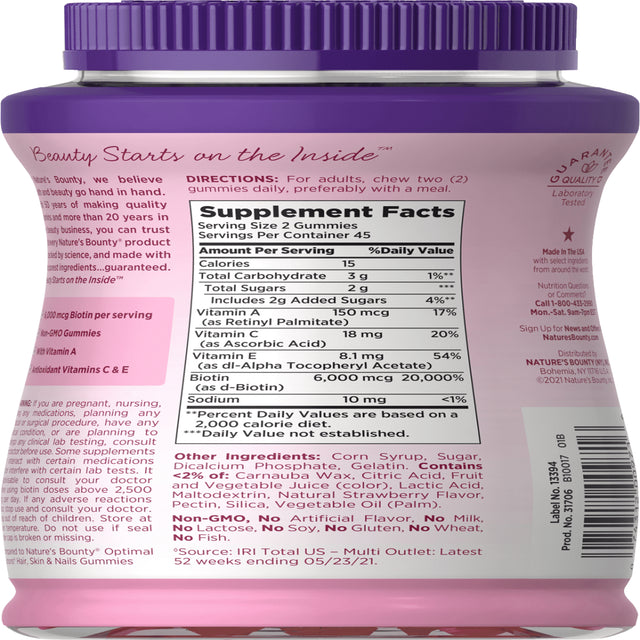 Nature'S Bounty Advanced Hair, Skin and Nails Strawberry Gummies, 6000Mcg Biotin, 90 Ct.