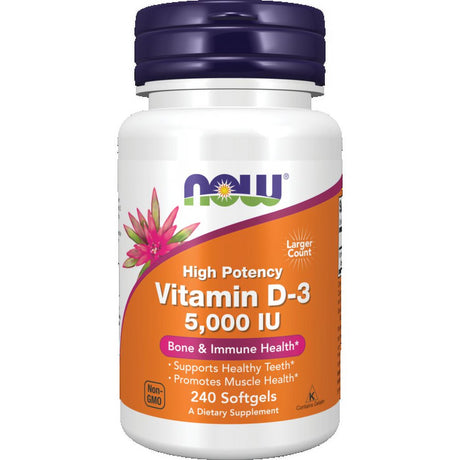 NOW Supplements, Vitamin D-3 5,000 IU, High Potency, Structural Support*, 240 Softgels