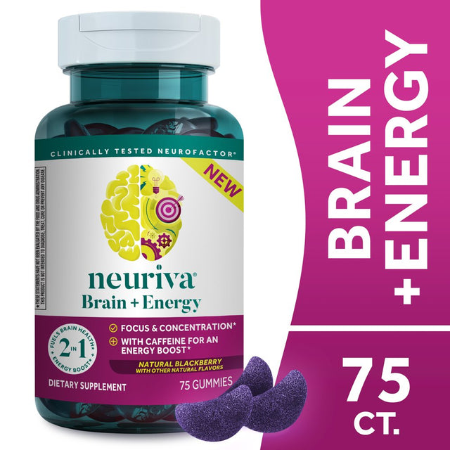 Neuriva Brain + Energy Gummies, Supports Focus and Concentration plus an Immediate Energy Boost, 75Ct Blackberry