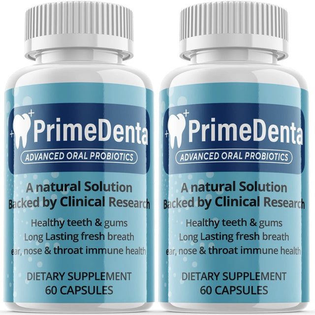 (2 Pack) Prime Denta - Advanced Oral Probiotics Formula for Healthy Teeth and Gums, Fresh Breath, Ear, Nose, Throat, and Immune Health Supplement - 120 Capsules