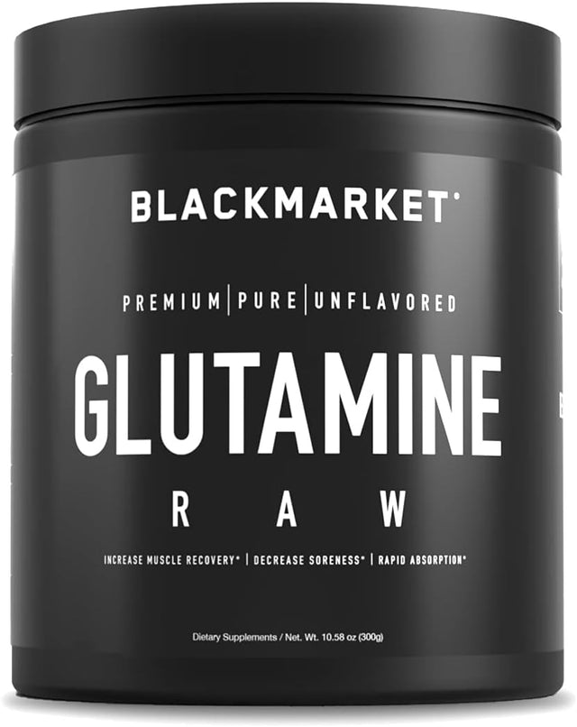 BLACKMARKET RAW Glutamine - Workout Powder Drink Mix for Men & Women, Improve Recovery & Reduce Muscle Soreness, Increase Memory, Focus, Concentration, 300 Grams