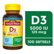 Nature Made Extra Strength Vitamin D3 5000 IU (125 Mcg) Softgels, Dietary Supplement for Bone and Immune Health Support, 100 Count