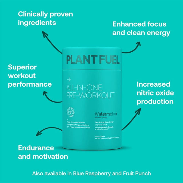 Vegan All-In-One Pre-Workout Fast-Acting, Clean Plant Based Energy, Featuring 3D Pump with Purcaf Organic Caffeine (20 Servings) – Watermelon