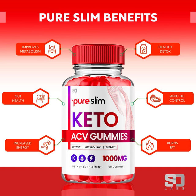 (5 Pack) Pure Slim Keto ACV Gummies - Apple Cider Vinegar Supplement for Weight Loss - Energy & Focus Boosting Dietary Supplements for Weight Management & Metabolism - Fat Burn - 300 Gummies