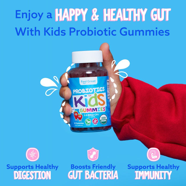 USDA Organic 2.5 Billion CFU Probiotic Pectin Gummies by the Feel Great Vitamin Co. | Clinically Proven Probiotic B. Subtilis DE111 | Supports Gut Health* | Strawberry Flavor (30 Days)