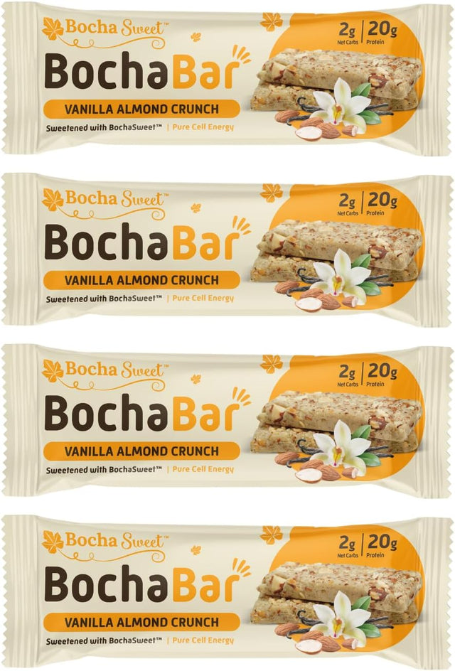 Bochasweet Keto Protein Bar, Vanilla Almond Crunch Bochabar, 20G Grass Fed Collagen, Low Carb, Keto-Friendly, Gluten Free, 4 Count