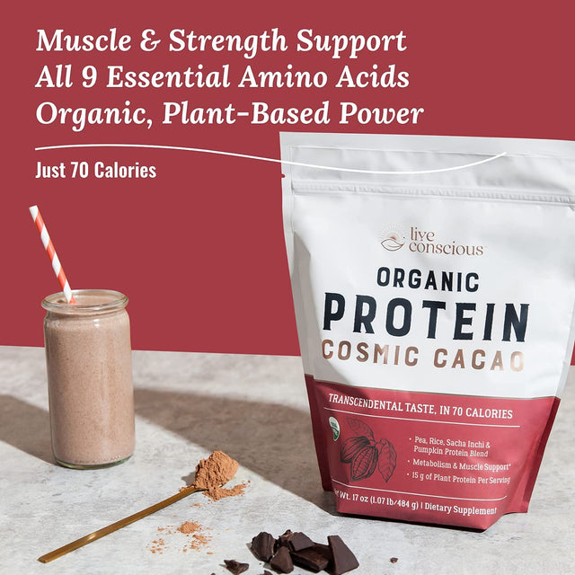 Live Conscious beyond Greens Concentrated Superfood Powder & Organic Pea Protein Powder - Cosmic Cacao Chocolate Flavor | Immune System Boost & Gut Health + Metabolism & Muscle Support