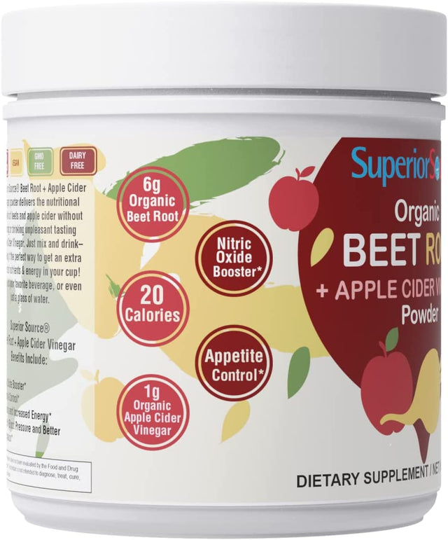 Superior Source Organic Beet Root + Organic Apple Cider Vinegar Powder, 30 (7 G) Servings, Nitric Oxide Booster, Energy, May Support Heart Health, Immunity & Detox, Non-Gmo