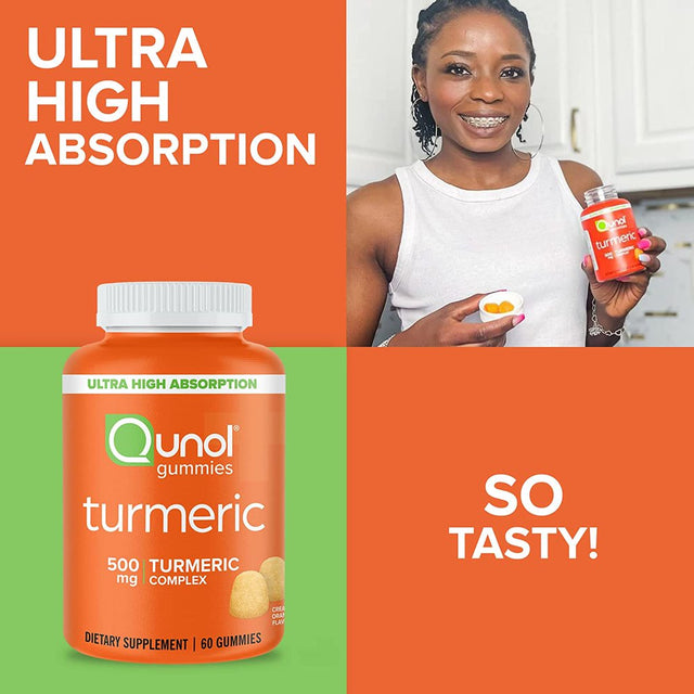 Qunol Turmeric Gummies, 500Mg, Ultra High Absorption, Joint Support Herbal Supplement, 60 Count