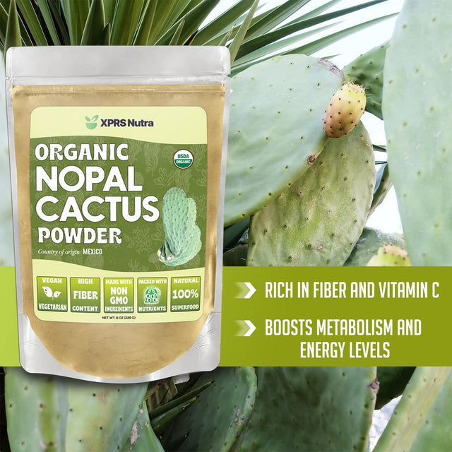 XPRS Nutra Organic Nopal Cactus Powder - Prickly Pear Supplement Nopal Powder from Mexico - High in Dietary Fiber, Calcium and Vitamin C - Nopal Powder Superfood for Digestion (4 Oz)