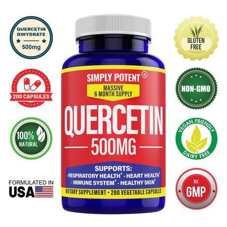 Quercetin 500 Mg 200 Veggie Capsules (Non-Gmo,Gluten Free), Supports Cardiovascular Health-Helps Improve Anti-Inflammatory & Immune System - Supports Healthy Aging & Overall Health