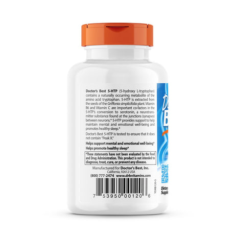 Doctor'S Best 5-HTP Enhanced with Vitamins B6 and C, Non-Gmo, Vegan, Gluten Free, Soy Free, 120 Veggie Caps