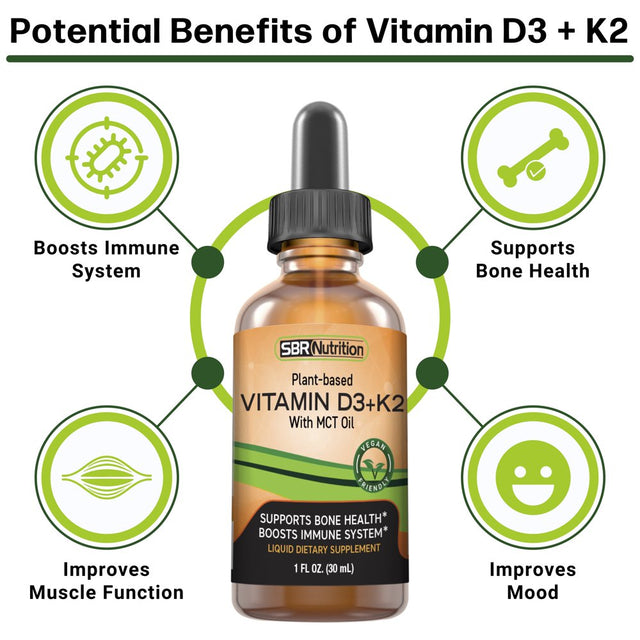 Vegan Vitamin D3 + K2 (MK-7) Sublingual Liquid Drops with MCT Oil | Helps Support Strong Bones and Healthy Heart, Boost Immune System