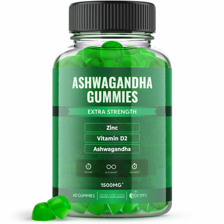 Dr. Emy'S Ashwagandha Gummies Vitamin D, Zinc Citrate Boost Supplement Stress Relief, Sleep, Immune System Ashwa Gummy Women Men Vegan, Gluten Free, Allergen Free Restore, Rejuvenate, Recharge (1)