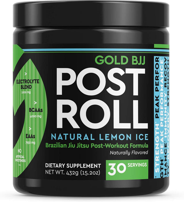 Gold BJJ Postroll - Jiu Jitsu Post Workout Supplement with EAA & BCAA Essential Amino Acids - Martial Arts Specific Post-Workout Powder (Lemon Ice, 30 Servings)