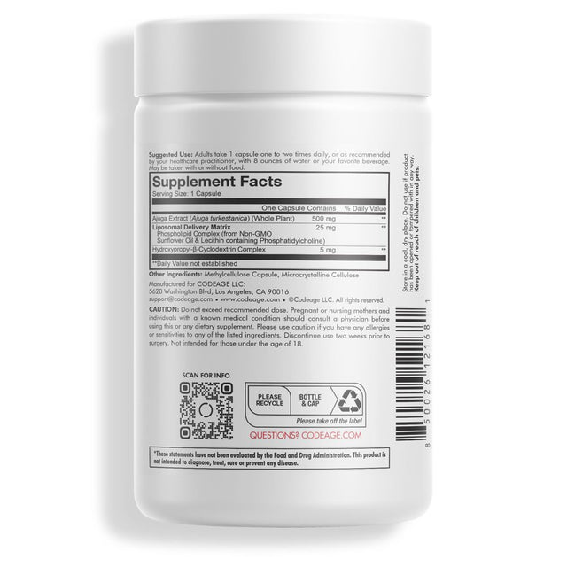 Codeage Liposomal Turkesterone Supplement, Ajuga Turkestanica & Hydroxypropyl-Β-Cyclodextrin, 120 Ct