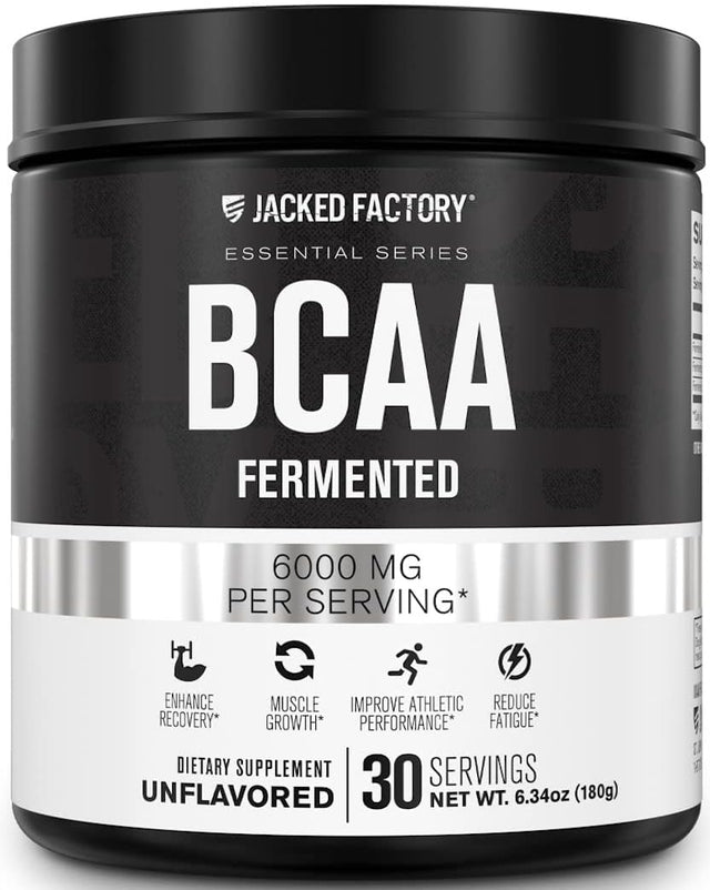 Jacked Factory BCAA Powder (Fermented) - 6G Branched Chain Essential Amino Acid Supplement for Improved Muscle Recovery, Reduced Fatigue, Increased Strength & Muscle Growth - 30 Servings, Unflavored