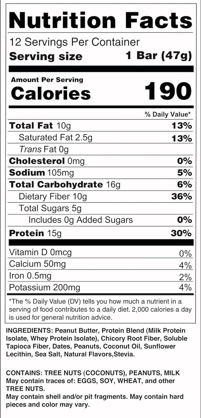 Fitneed Protein Bar, Dates & Peanut Butter, High Protein, High Fiber, Zero Added Sugar, Gluten Free, 1.66 Ounce (Pack of 12)