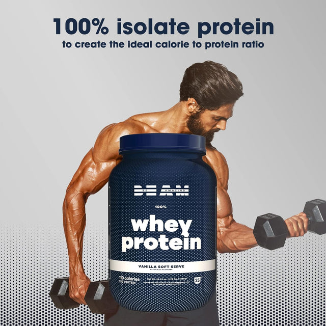 BEAM Be Amazing - Whey Protein Isolate Powder | Soy and Gluten-Free Protein Powder for Muscle Grow Support | Post Workout Shake with Digestive Enzymes & Recovery | Vanilla Soft Serve, 25 Servings