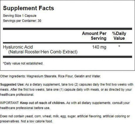 Lifetime Vitamins Hyaluronic Acid 140 Mg 30 Caps