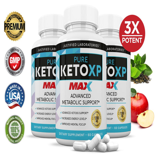 Pure Keto XP Max 1200MG Keto Diet Pills Real BHB Salts Advanced Ketogenic Supplement Exogenous Ketones Ketosis Weight Loss Fat Burner Carb Blocker Appetite Suppressant Men Women 3 Bottles