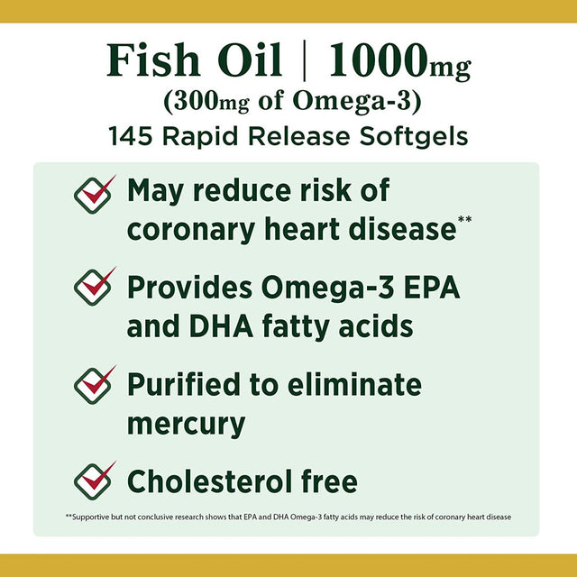 Nature'S Bounty Fish Oil with Omega 3 Softgels, 1000 Mg, 145 Ct