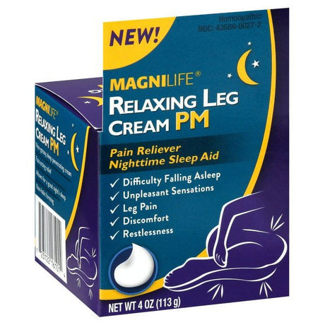 Magnilife Relaxing Leg Cream PM, Deep Penetrating Topical for Pain and Restless Leg Syndrome Relief, Naturally Soothe Cramping, Discomfort, and Tossing with Lavender and Magnesium - 4Oz