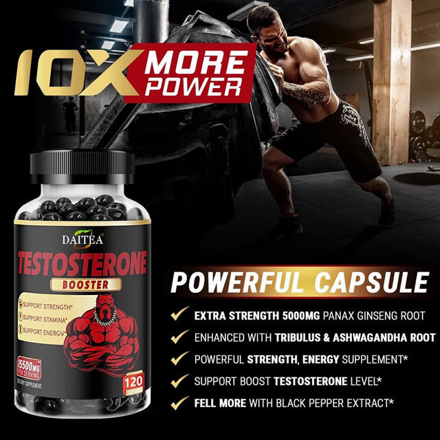 Test Booster Supplement for Men - 15,500Mg Herbal Equivalent - Supports Strength, Muscle, Energy - Made with Tribulus, Panax Ginseng, Ashwagandha-120Capsules