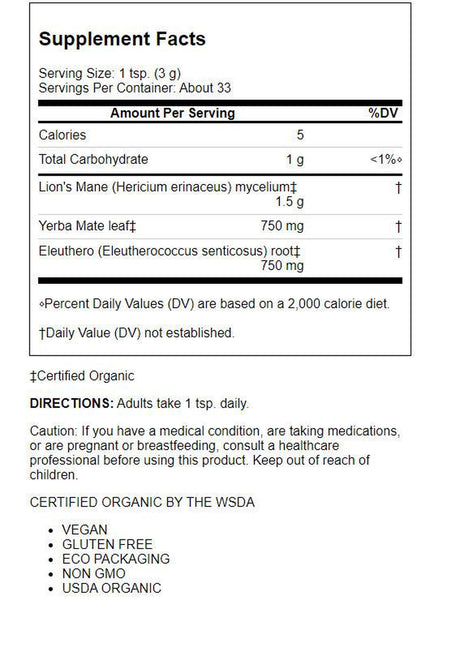 Host Defense Mushrooms Myco Botanicals Brain Energy 3.5 Oz Pwdr