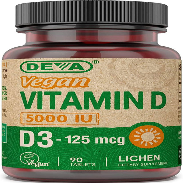 DEVA Vitamin D3 5000 IU, Sunshine Supplement, 125 Mcg of Vegan D3, 90-Count Bottle