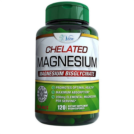 Chelated Magnesium Glycinate 200Mg Supplement - High Absorption Vegan Capsules Ultra Bioavailable