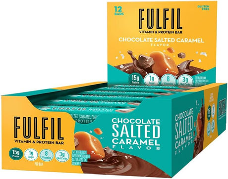 Vitamin and Protein Bars, Chocolate Salted Caramel, Snack Sized Bar with 15G Protein and 8 Vitamins Including Vitamin C, 12 Counts