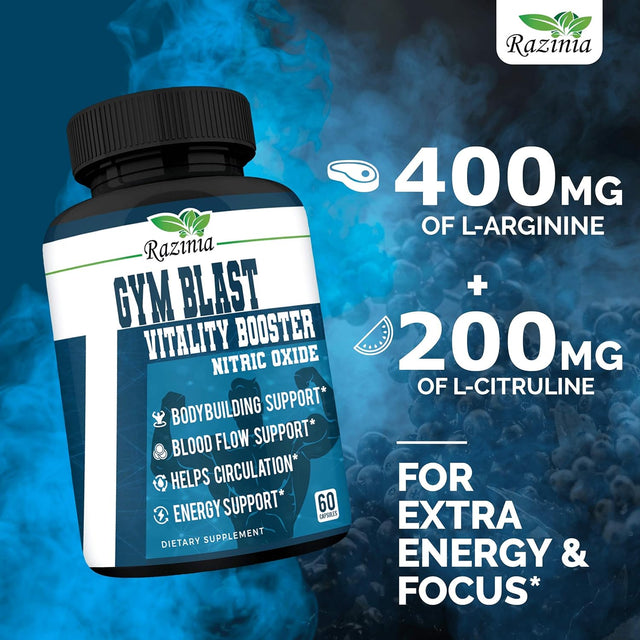 Gym Blast - X10 Strength Nitric Oxide Supplement W/ Beta Alanine, L Arginine, & L Citrulline - Muscle Growth, Pumps, Vascularity, & Energy - Extra Power Pre Workout N.O. Booster & Builder - 60 Pills