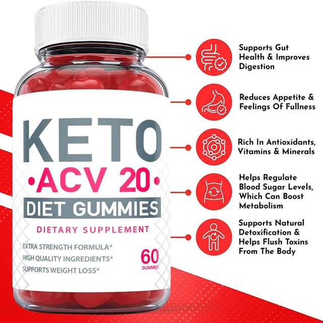 (3 Pack) Keto ACV 20 Gummies - Supplement for Weight Loss - Energy & Focus Boosting Dietary Supplements for Weight Management & Metabolism - Fat Burn - 180 Gummies