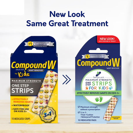 Compound W One Step Wart Remover Strips for Kids, 10 Medicated Strips