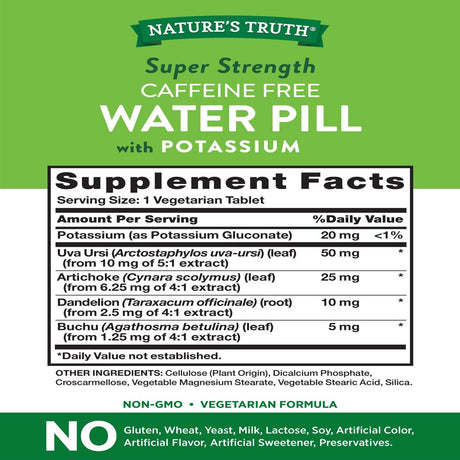 Nature'S Truth Super Strength Water Pill with Potassium | 90 Count | Caffeine Free | Vegetarian, Non-Gmo, Gluten Free