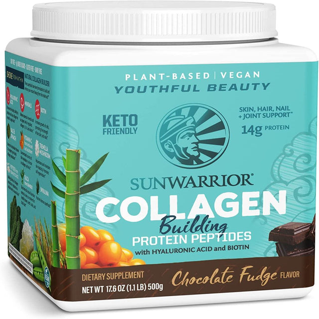 Sunwarrior Collagen Peptides Powder with Biotin Vitamin C Hyaluronic Acid Collagen Protein Powder for Hair Skin Nail Supplement Dairy Free Low Carb Gluten Free Chocolate Collagen Builder