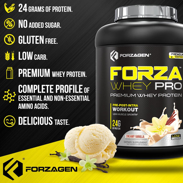 Forzagen Low Carb Whey Protein Powder Vanilla Flavored, Lean Protein Powder 5Lbs for Men & Women, 24G of Protein, No Sugar Added, Proteina Whey Protein Vanilla 5 Pounds