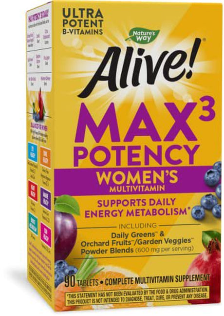 Natureâ€™S Way Alive! Max3 Potency Womenâ€™S Multivitamin, High Potency B-Vitamins, 90 Tablets