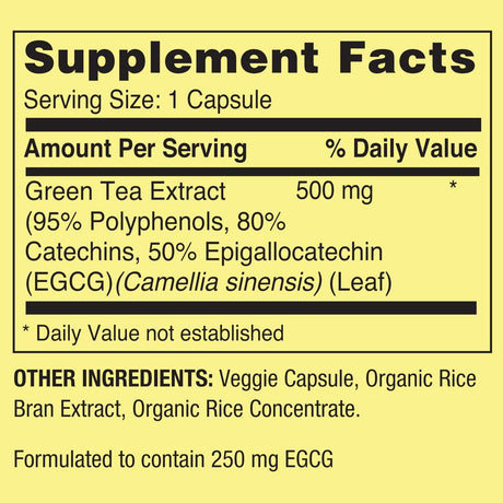 Spring Valley Green Tea Extract Vegetarian Capsules, 500 Mg, 60 Count